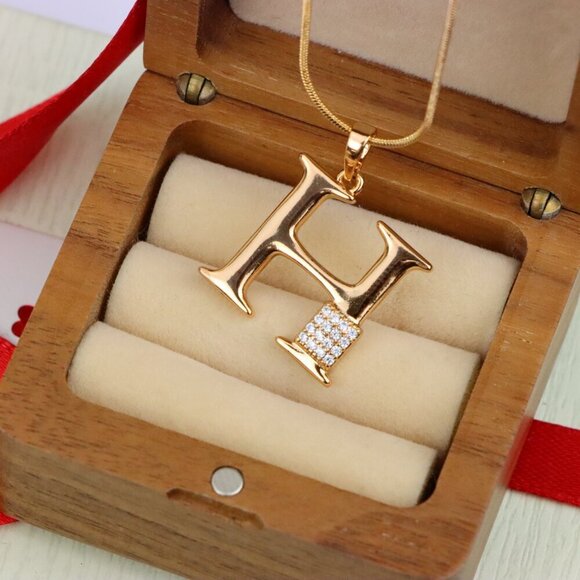 "Rose Gold H Initial Pendant with Sparkling Crystals for Women, XPPT1419 - Picture 6 of 13